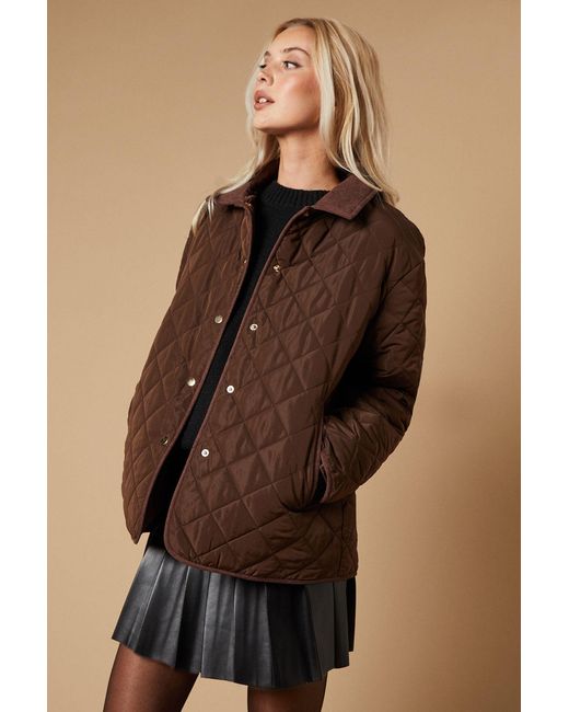 Oasis Brown Padded Cord Collar Jacket