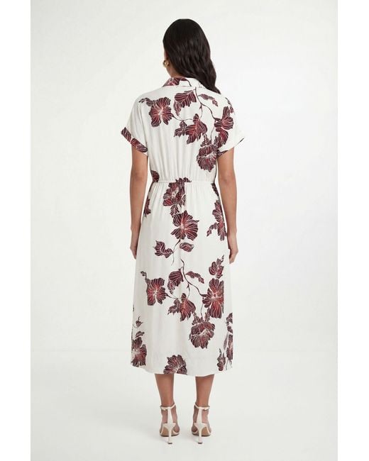 Wallis White Floral Woven Collar Midi Dress