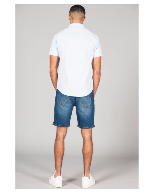 Tokyo Laundry Blue Cotton Blend Regular-Fit Denim Shorts for men