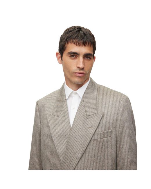 Boss Gray Stripe Patterned Regular Fit Full Suit for men