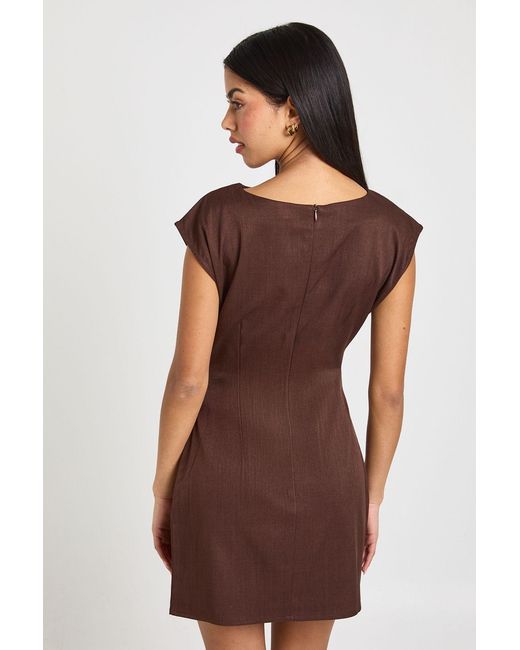 Boohoo Brown Asym Neck Ruched Side Mini Shift Dress