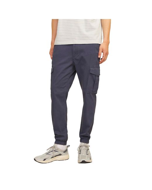 Jack & Jones Blue Ack & Cuffed Cargo Pants Slim Fit for men