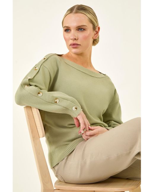 Roman Green Petite Buttoned Knit Jumper