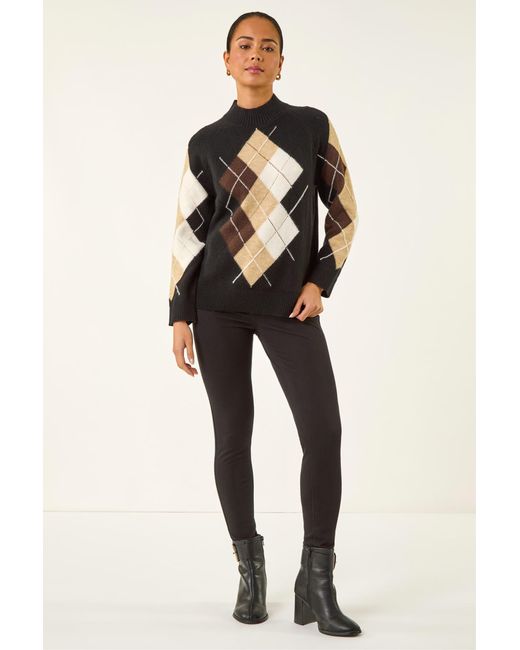 Roman Black Petite Agryle Knit Jumper