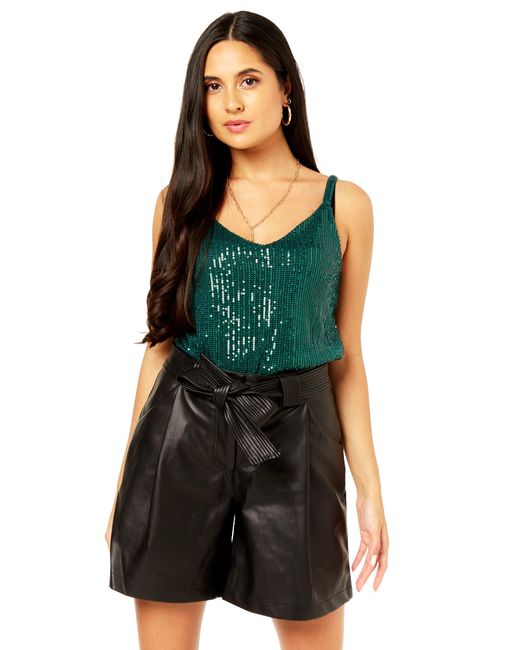 Gini London Green Sequin V Neck Cami Top