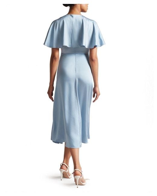 Ted Baker Blue Immie Satin Midi Dress With Cape Sleeve, Mid