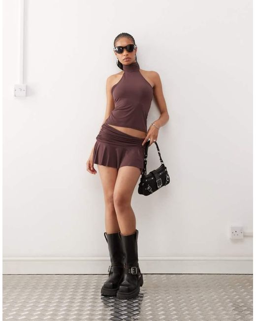 Collusion Natural Soft Slinky Micro Mini Ruched Skirt