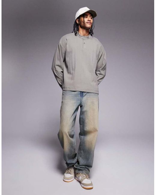 ASOS Gray Oversized Boxy Long Sleeve T-Shirt for men