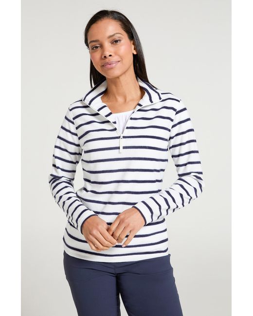 Mountain Warehouse Blue 'Camber' Striped Fleece Jacket Half Zip Warm Cosy Sweater