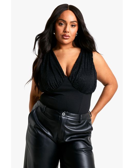 Boohoo Black Plus Lace Cup Stretch Bodysuit