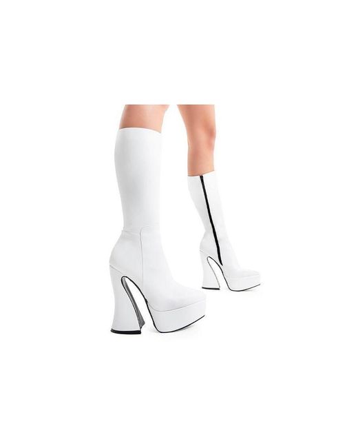 Lamoda White Calf Boots Sketchy Pointed Toe Platform Heels With Functional Zip