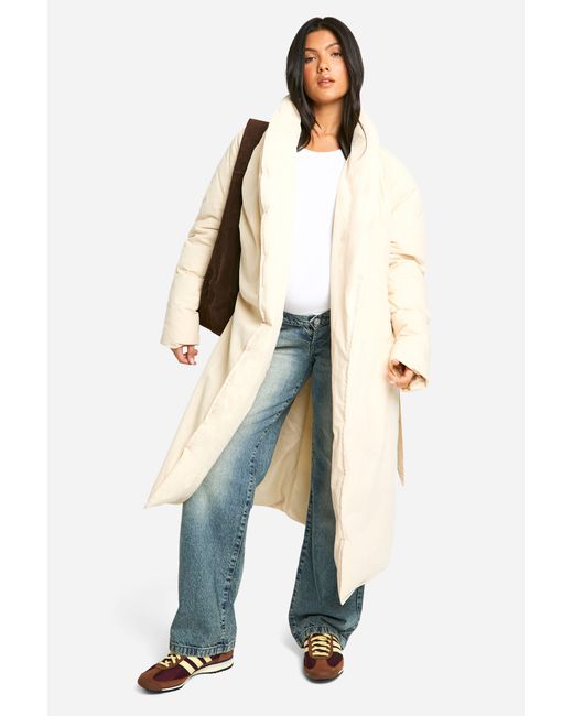 Boohoo Blue Maternity Belted Duvet Puffer Coat