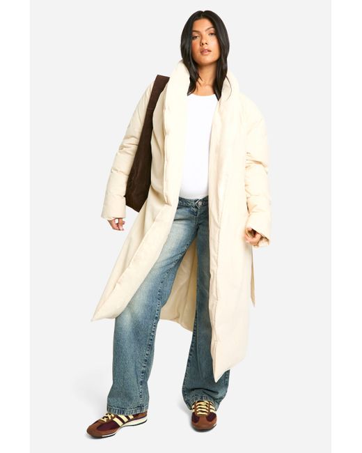 Boohoo Blue Maternity Belted Duvet Puffer Coat