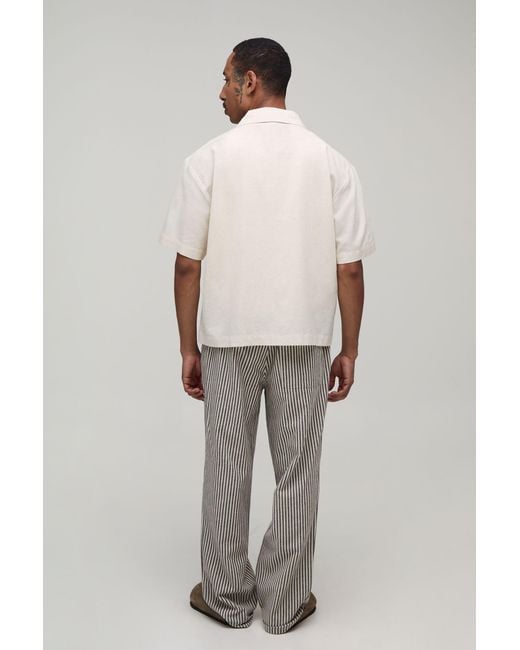 BoohooMAN Gray Relaxed Pinstripe Linen Look Trousers for men