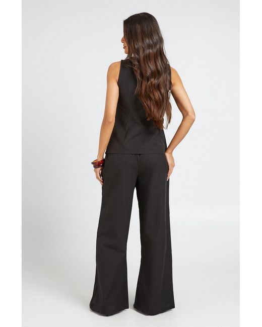 Boohoo Blue Linen Look Square Neck Waistcoat And Tailored Wide Leg Trousers Co-Ord