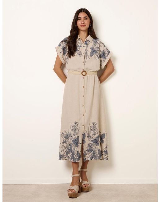 Blue Vanilla Natural Printed Linen Belted Dress