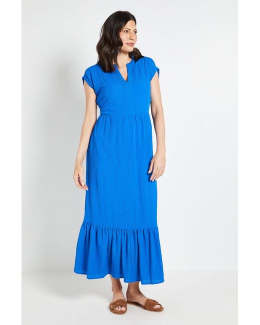 Wallis Blue Cheesecloth Collarless Maxi Dress