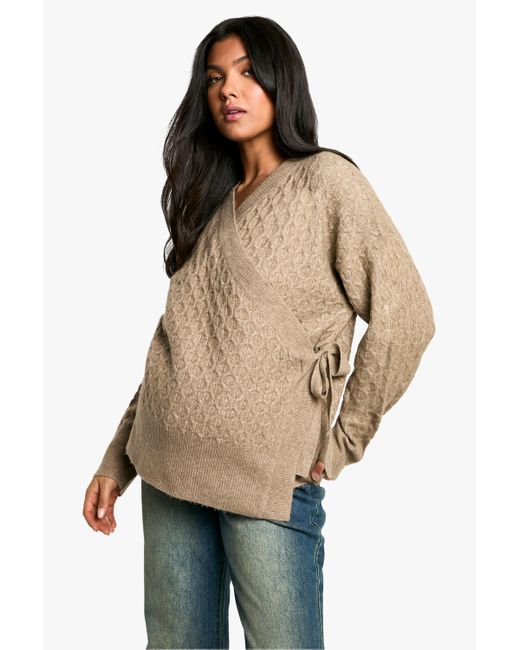 Boohoo Natural Maternity Soft Cable Knitted Wrap Cardigan