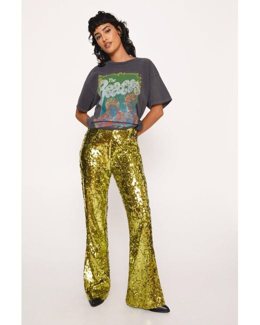 Nasty Gal Green Premium Sequin Flare Pants