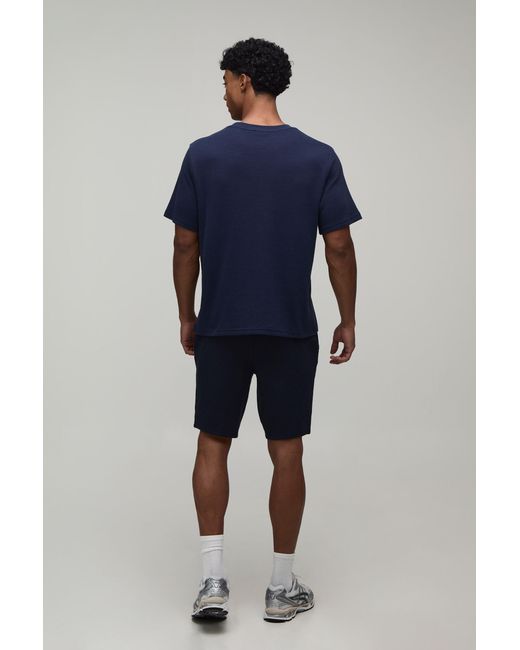 BoohooMAN Blue Essential Regular Fit Waffle T-Shirt for men