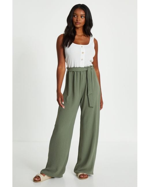 Quiz Green Contrast Ribbed Palazzo Jumpsuit