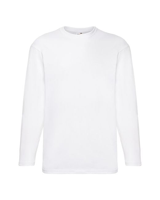 Fruit Of The Loom White Valueweight Crew Neck Long Sleeve T-Shirt for men