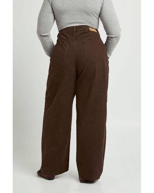 Boohoo Brown Plus High Waist Seam Detail Barrel Jean