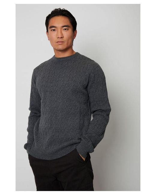 Threadbare Gray Charcoal 'wildcroft' Cable Knit Crew Neck Jumper for men