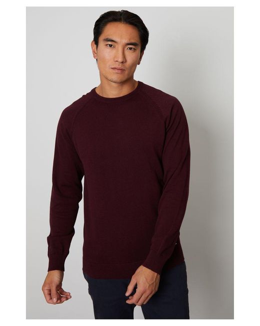 Threadbare Red 'Devon' Cotton Lightweight Crew Neck Knitted Jumper for men