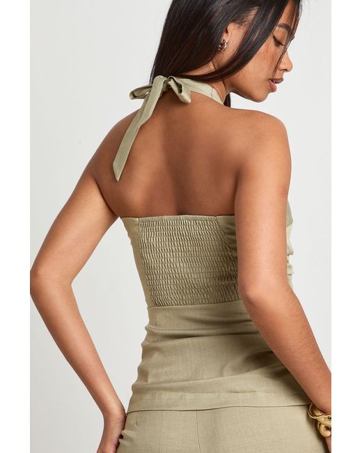 Boohoo Green Ruched Side Halter Marl Tailored Top
