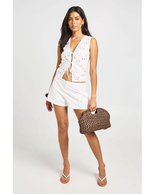 Boohoo White Tie Front Broderie Waistcoat
