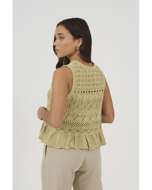 Brave Soul Natural Pale Pointelle Knit Waistcoat With Frill Hem