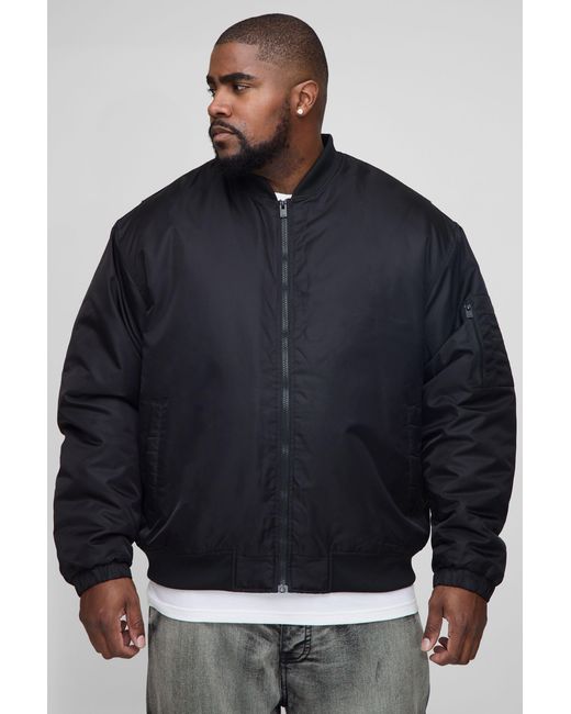 BoohooMAN Blue Plus Regular Fit Padded Nylon Panelled Bomber Jacket for men