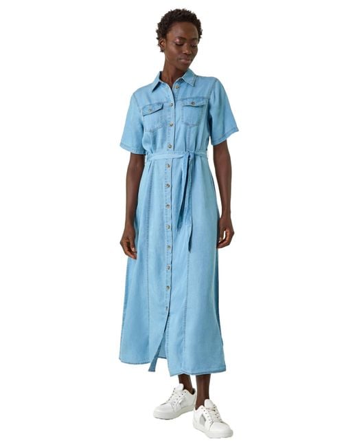 Roman Blue Button Through Midi Dress