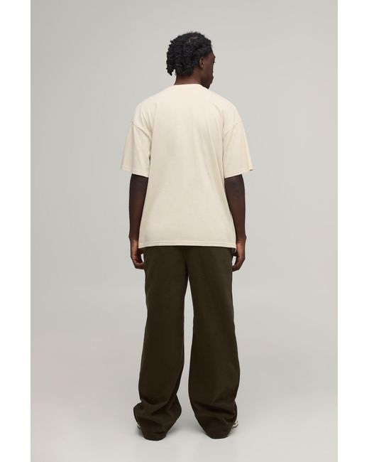 BoohooMAN Green Wide Fit Half & Waistband Washed Twill Trouser for men