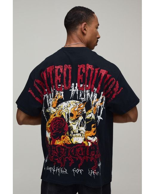 BoohooMAN Red Oversized Limited Edition Over The Seams Print T-Shirt for men