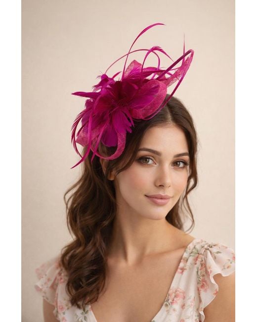 SVNX Pink Floral Feather Fascinator With Loops