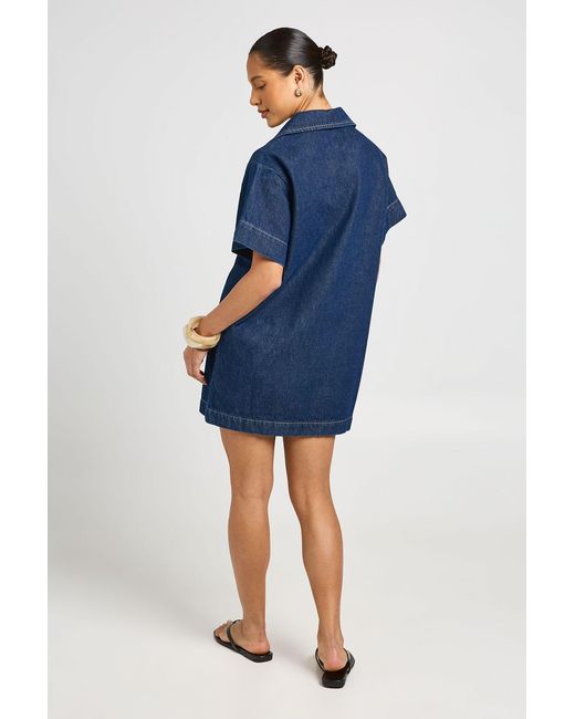 Boohoo Blue Boxy Short Sleeve Denim Dress