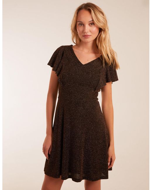 Blue Vanilla Black Lurex Flutter Sleeve Mini Dress