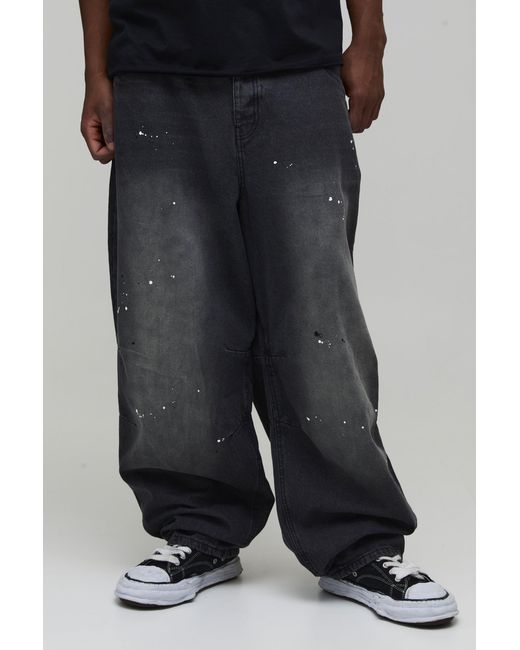 BoohooMAN Black Tall Spray Washed Paint Splatter Balloon Jeans