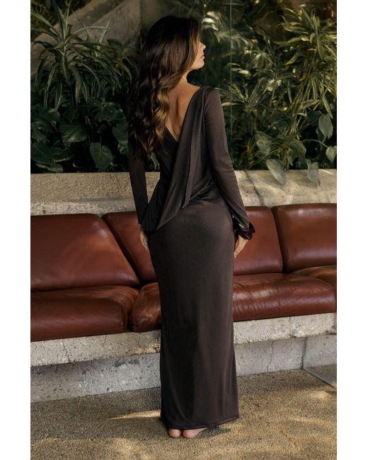 Boohoo Green Drape Back Detail Long Sleeve Maxi Dress