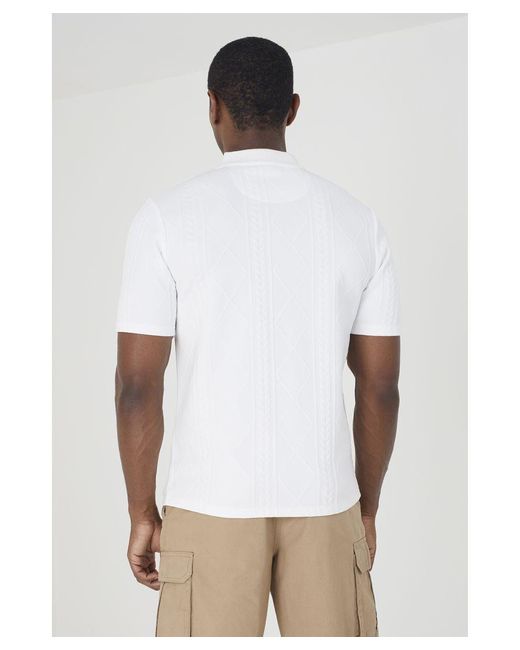 Brave Soul White Off 'Brandon' Short Sleeve Jacquard Polo Shirt for men