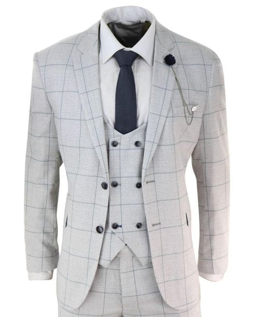 Infinity Leather Gray 3 Piece Light Check Tweed Vintage Retro Classic Suit for men