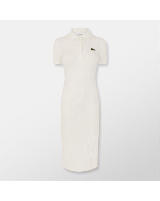 Lacoste White Ef9129 Collared Neck Midi T-Shirt Dress