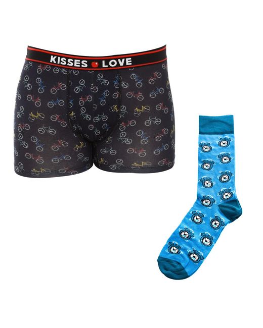 Kisses&Love Blue Gift Box Of Kl6000 Boxers And Socks for men