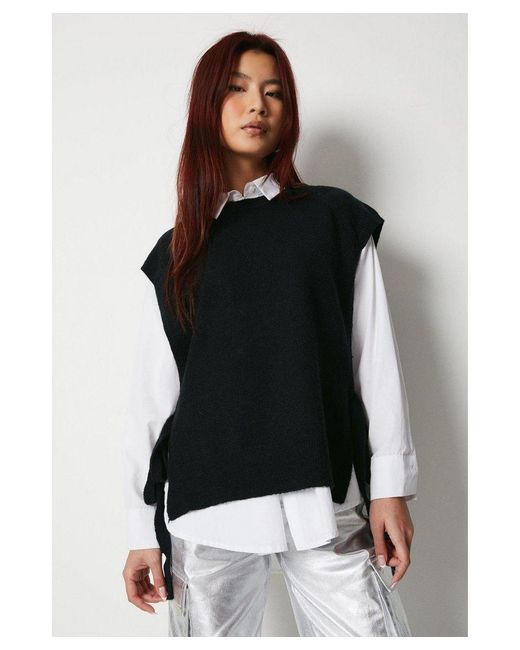 Warehouse Black Crew Neck Knitted Side Tie Tabbard