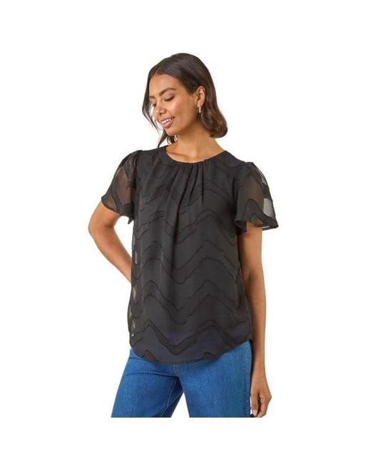 Roman Black Jacquard Zig Zag Top