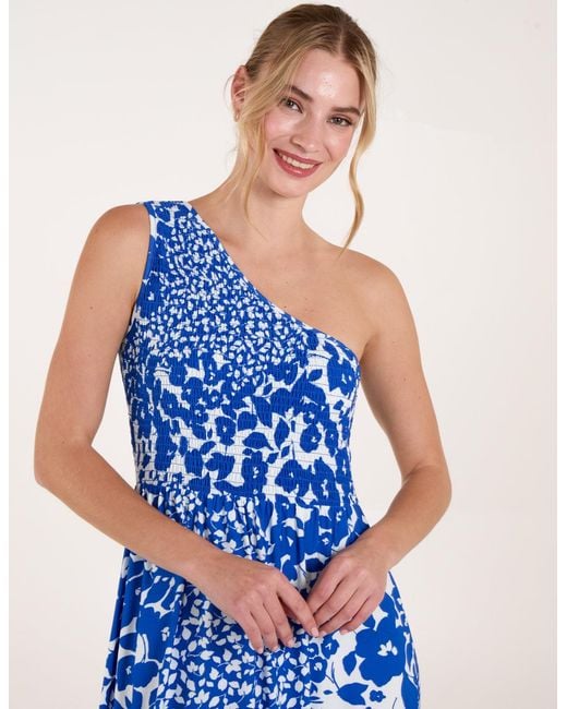 Blue Vanilla Blue Shirred Waist One Shoulder Maxi Dress
