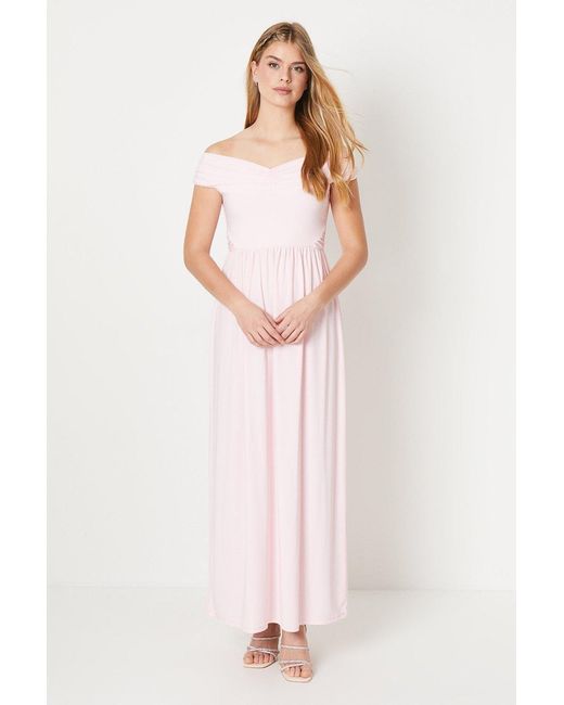 Debut London Pink By Coast Bardot Pleated Jersey Bridesmaids Dress