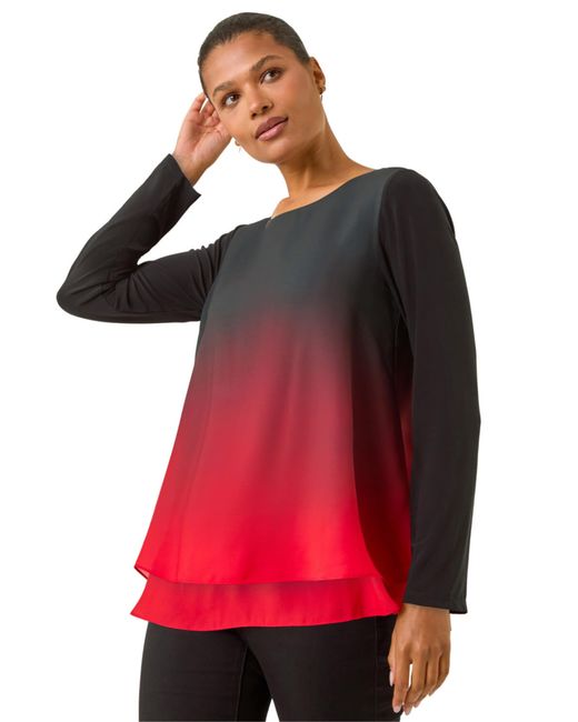 Roman Red Ombre Chiffon Overlay Top
